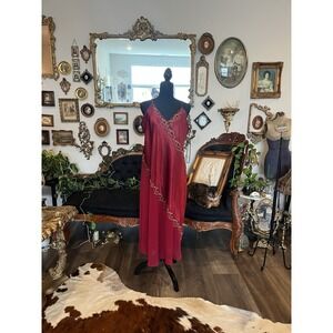 Vintage California Dynasty Red Liquid Shiny Satin Slip Dress Nightgown Lingerie